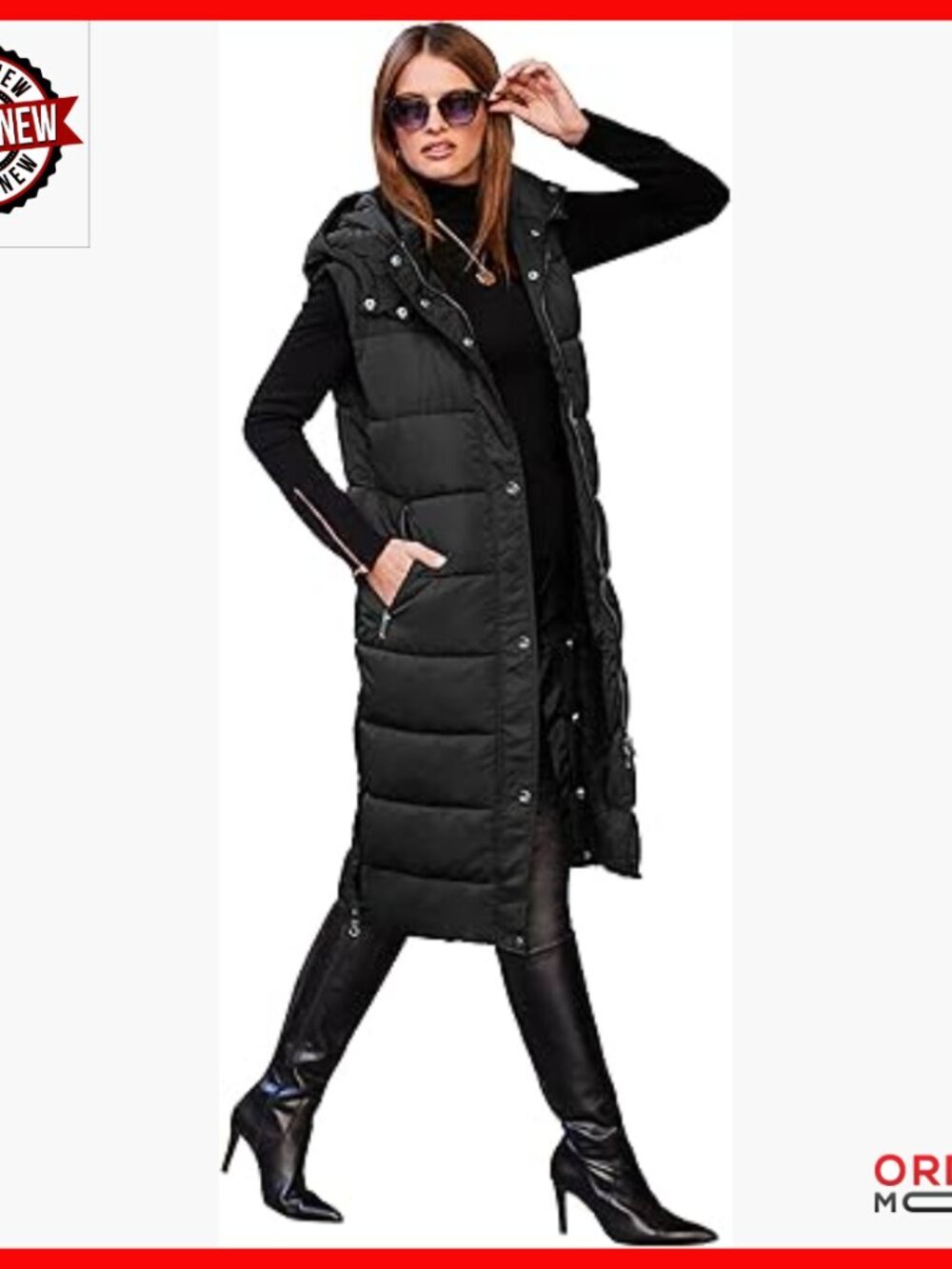 Winter Puffer Quilted Long Vest Sleeveless Jacket Hooded Waterproof